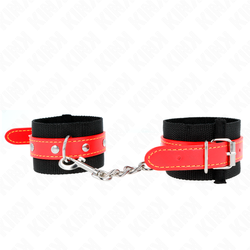 KINK - RESISTENZA DA POLSO IN NYLON NERO CON SIMILPELLE ROSSO REGOLABILE 19-24 CM X 5,5 CM