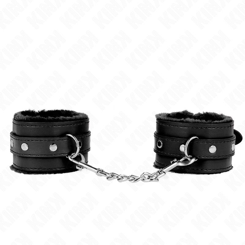 KINK - RESISTENZA DA POLSO PREMIUM FODERATA IN PELLICCIA NERA CON CINTURA NERA REGOLABILE 17-29 CM X 6 CM