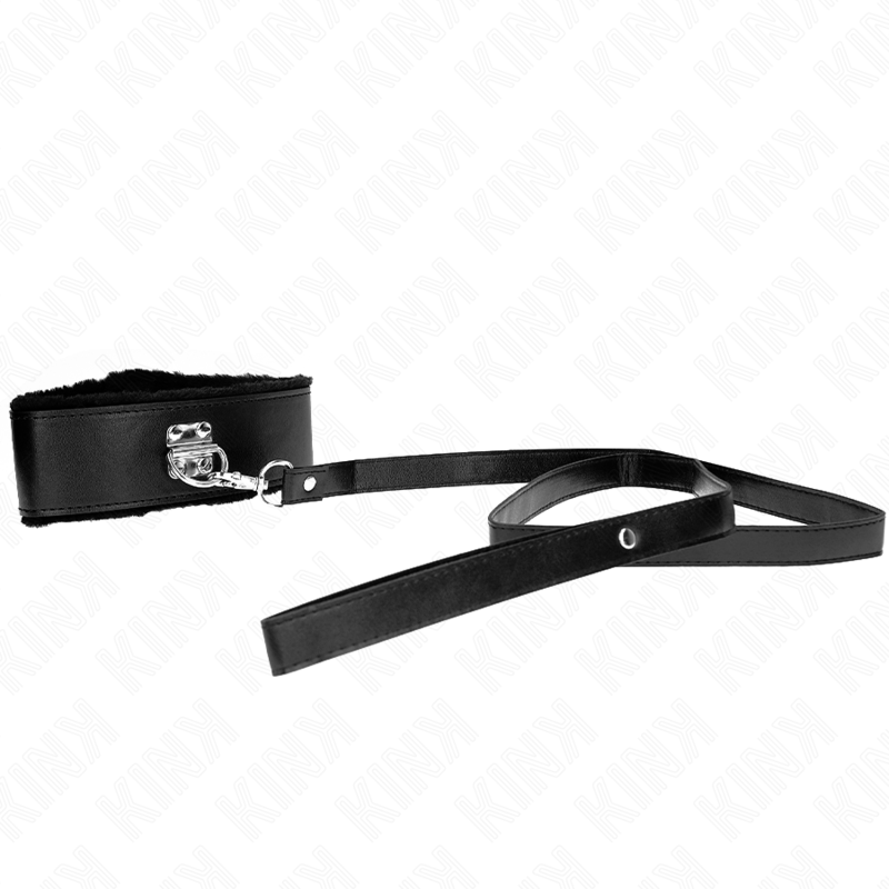 KINK - COLLANA CON GUINZAGLIO 116 CM CON BORCHIE IN ARGENTO MODELLO 4 NERO REGOLABILE 40-48 CM X 6 CM